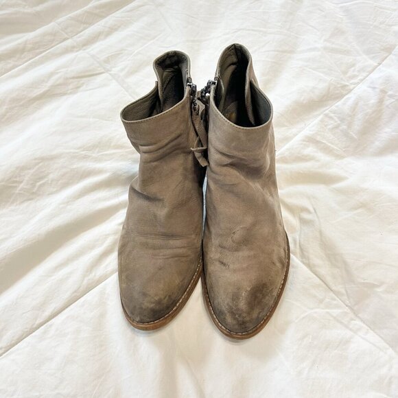 Sam Edelman Gray Suede Ankle Boots Block Heel Zip Up Western Bootie Size 8 - Picture 3 of 8